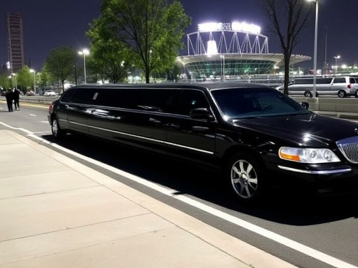 Black limousine parked at night