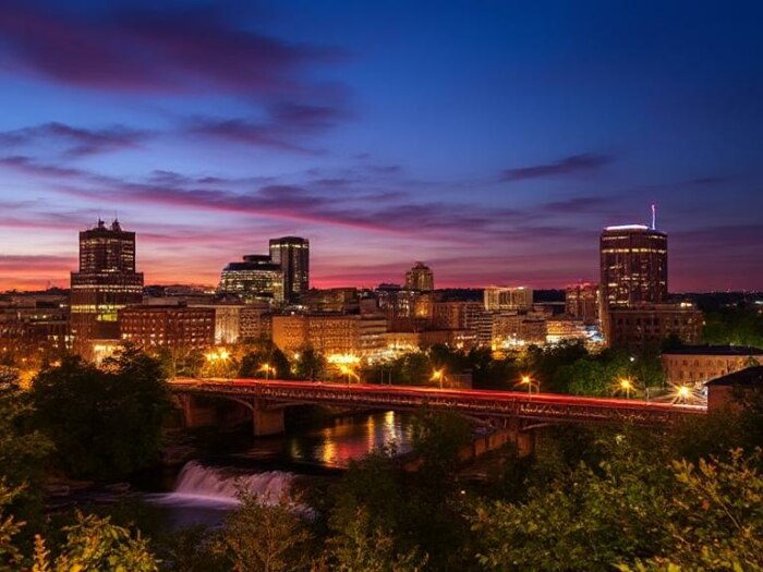 Night view of Little Falls, NJ skyline