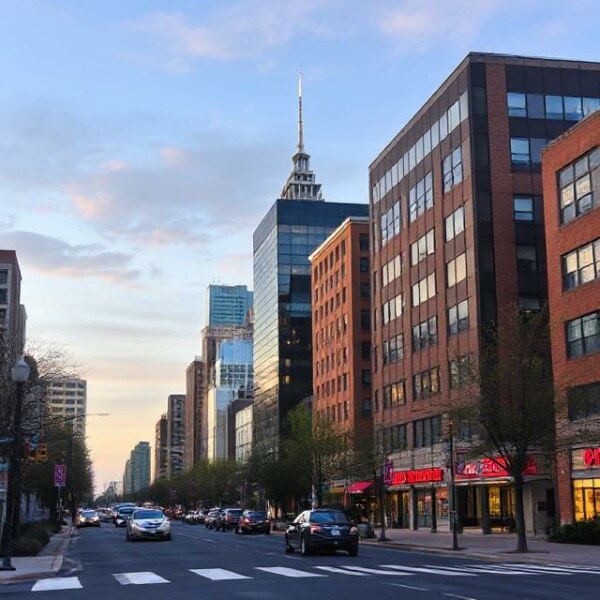 Paramus, NJ cityscape at dusk