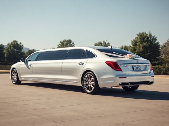 White limousine wedding car