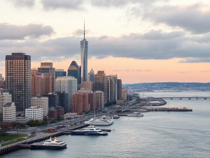 Weehawken NJ skyline at sunset